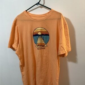 Life Is Good Sunset Orange Tee Dog Dock XXL
